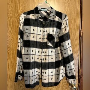 Black and Cream Plaid Button Down Shirt
